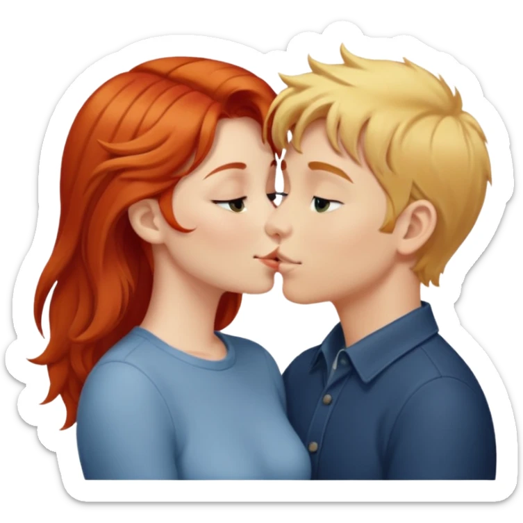 Red hair girl and blonde boy kissing sticker