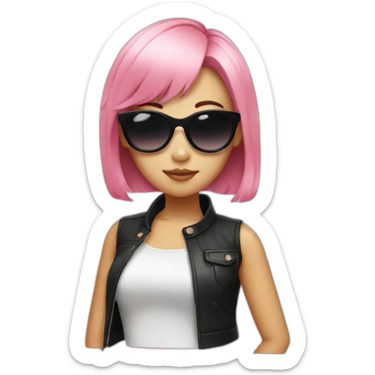 Taiwanese girl with pink hair and wearing black sunglasses sticker