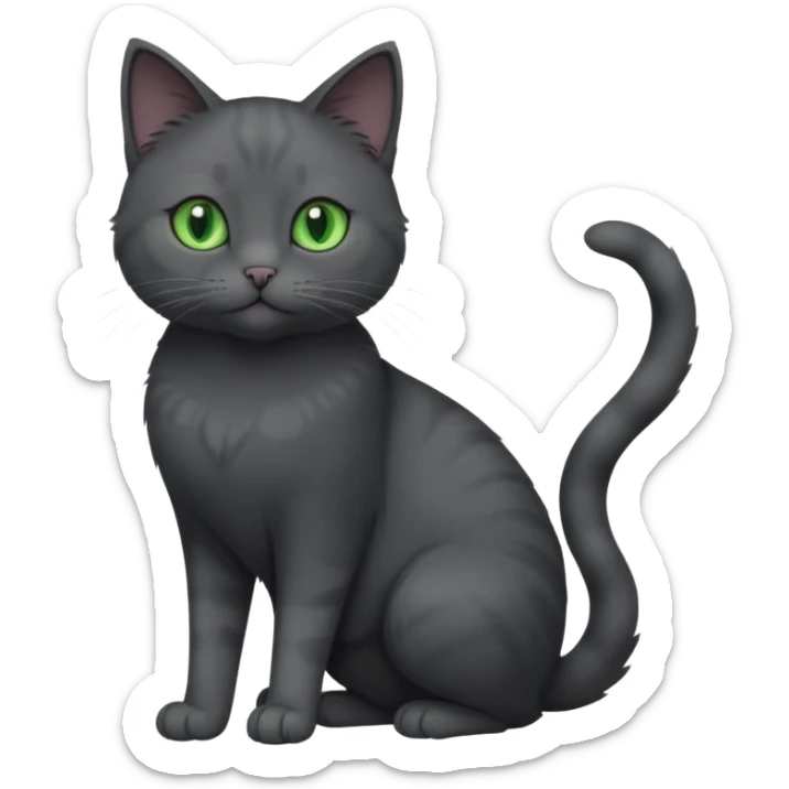 full body view of beautiful female solid dark grey cat with green eyes, white toes/paws and white patch on her chest sticker