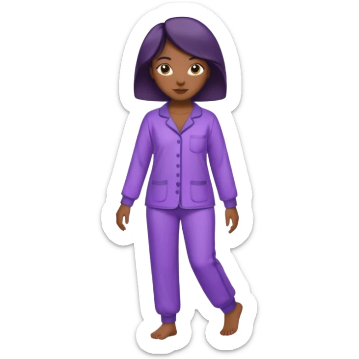 UNE FEMME DE COULEUR DE PEAU NOIRE HABILLE AVEC  UN PYJAMA VIOLET ET ELLE EST DEBOUT EN TRAIN DE MARCHER sticker