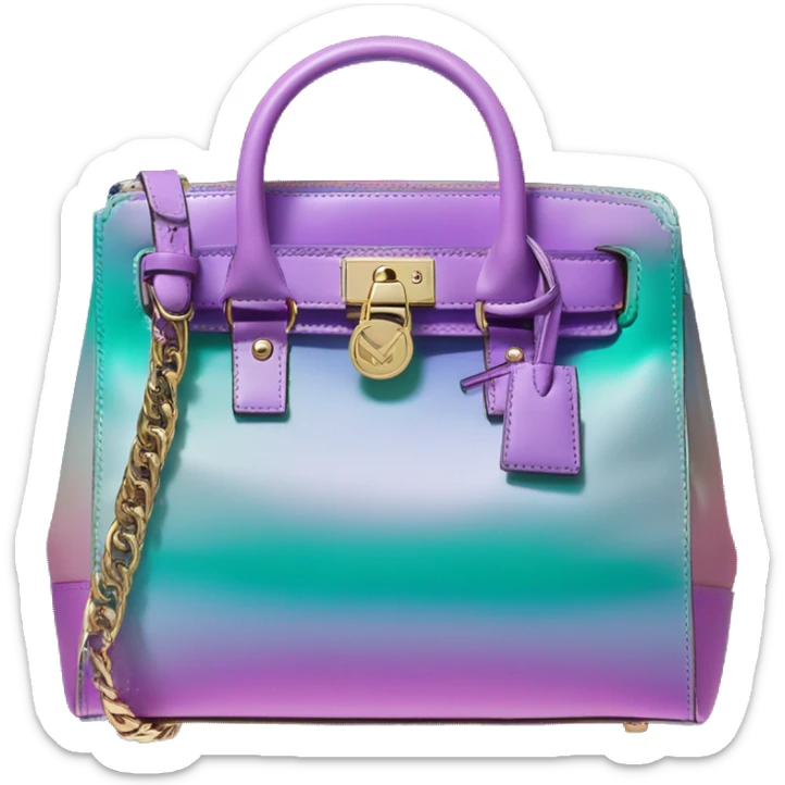 Realistic isolated iridescent blue green purple ombre michael kors satchel purse.  sticker
