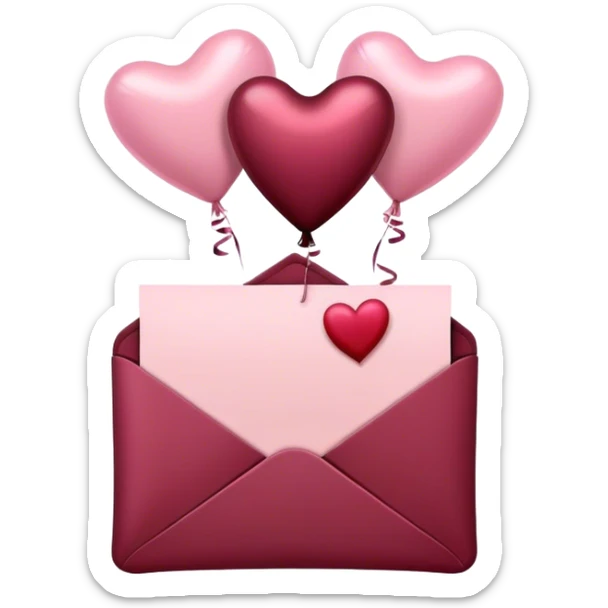 maroon love letter in pastel pink and dark red metallic heart-shaped balloons sticker