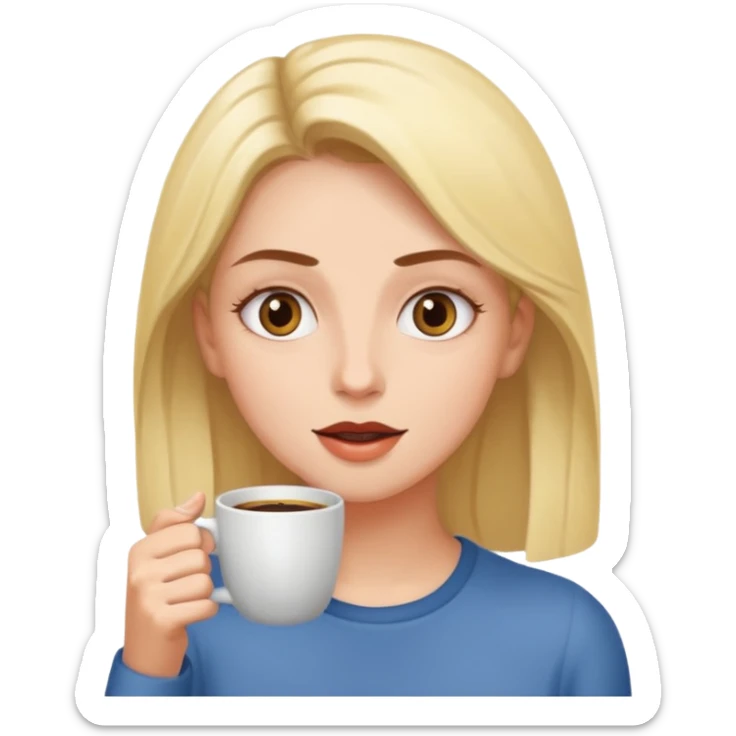 Woman drinking coffee and The edges of the eyes are wide open in the morning  sticker