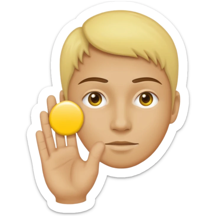 A yellow circle face person with neutral face with his hand in front of him at 120 degree angle sticker