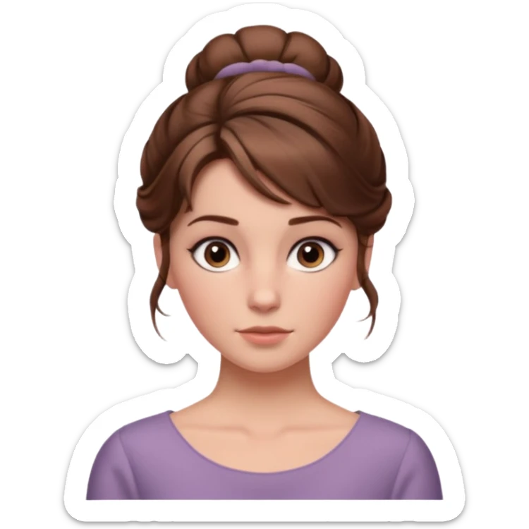 Cinematic Emma Darcy Realistic Portrait, depicted with lifelike skin texture, subtle rosy undertones, and soft natural lighting that enhances the gentle contours of her face. Her intricately detailed brown hair is elegantly styled in an updo, sticker