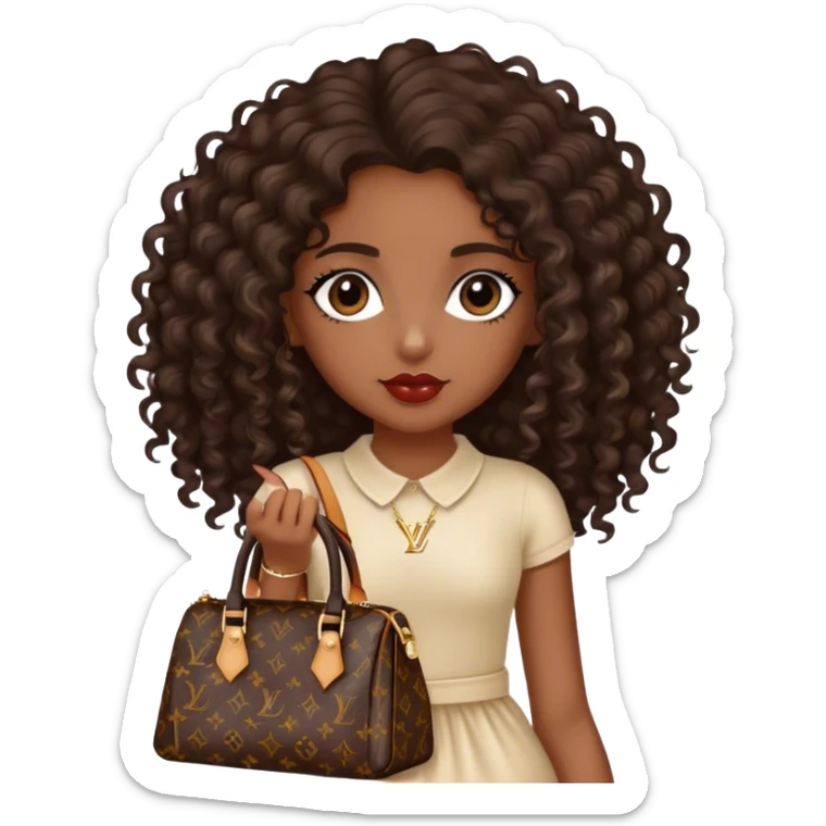  Dark Brown girl with long dark brown long curly hair carrying a Louis Vuitton bag on her arm sticker