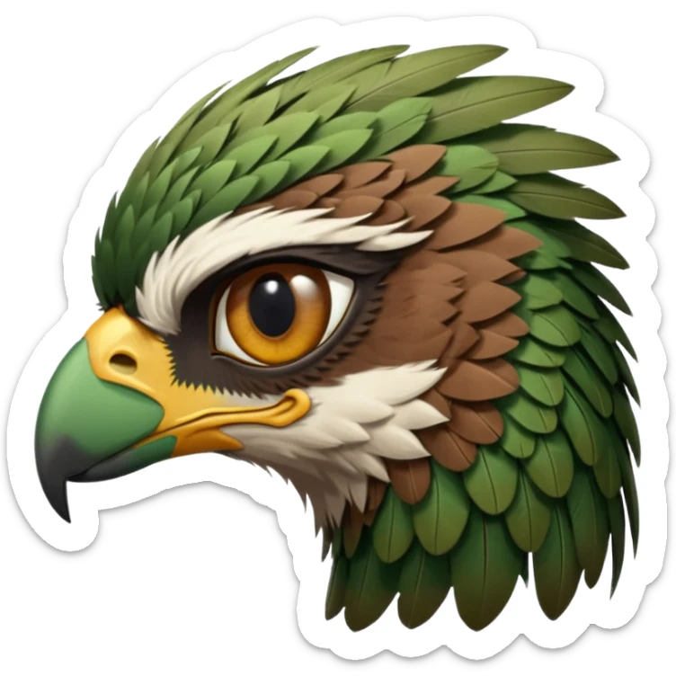 close up of just the eye at the side profile of the face of a green hawk that is looking away from the camera sticker