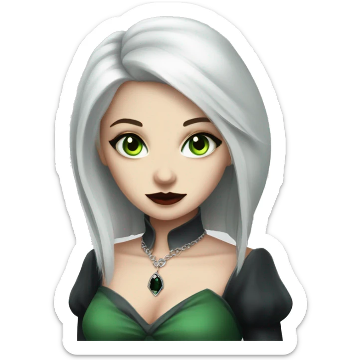 white hair vampire girl green grey eyes vampire dress and necklace sticker