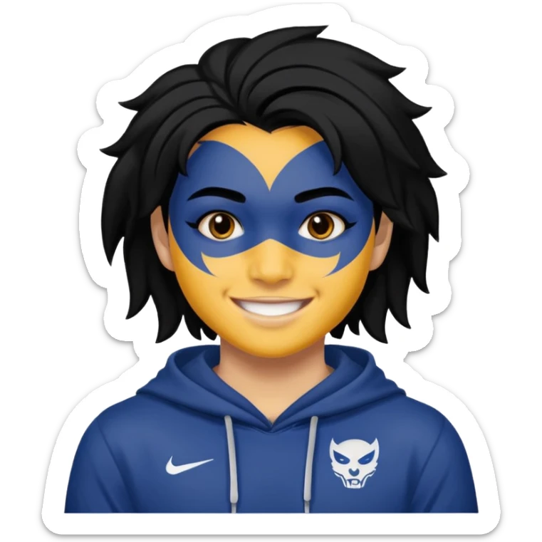 A black hair teen supporter with bold full-face paint, smiling with fierce team spirit. sticker