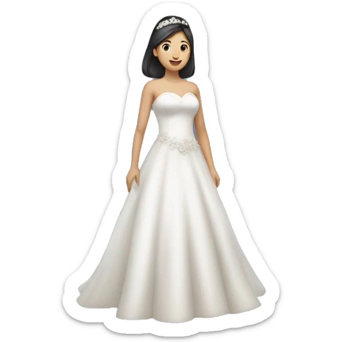 "An Asian girl wearing a wedding dress, standing and looking happy." sticker