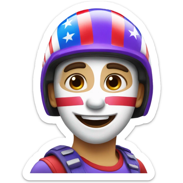 emoji happy face with purple helmet and face paint red white blue on the cheeks sticker