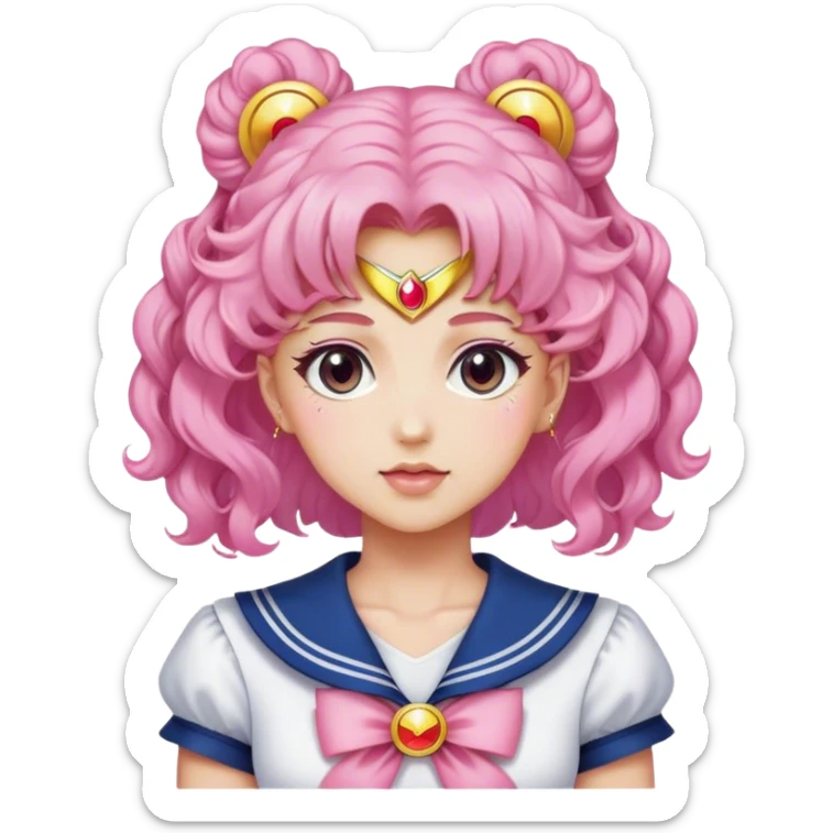 Woman with curly pink hair wearing a sailor moon style outfit sticker