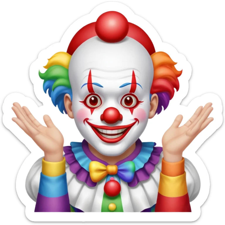 The clown spreads his arms with a haughty smile and a rainbow appears between them.  sticker
