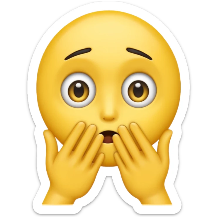 Normal yellow emoji with wide eyes hand covering mouth in shock  sticker