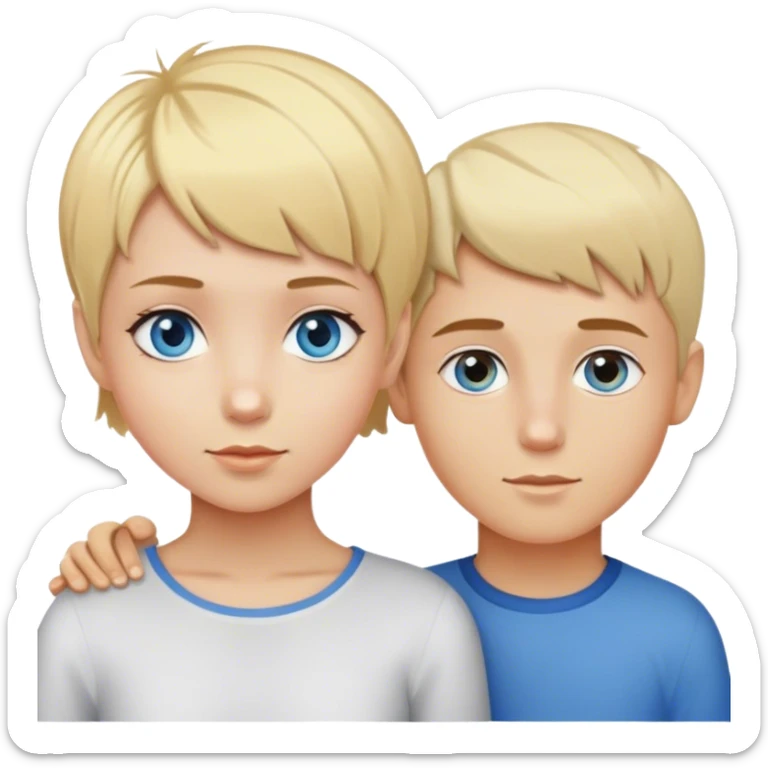 Girl with pixie cut blond hair and blue eyes with a boy with blond hair and hazel eyes sticker