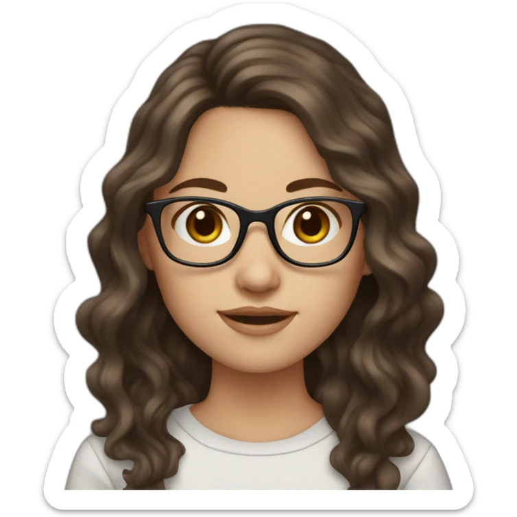 White Girl with wavy dark brown long hair, brown eyes and glasses sticker