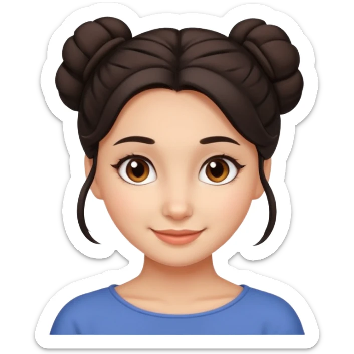 Cute smiling brown-eyed designer girl with her dark hair gathered in a careless bun sticker