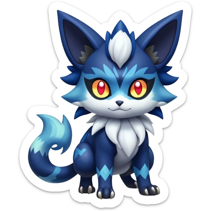 Shiny Exotic Badass Colorful Ethereal Royal Mysterious Gothic Meowstic-Zorua-Litten-Noibat-Pokémon-Fakémon-hybrid-creature (full body) with random pattern-markings sticker