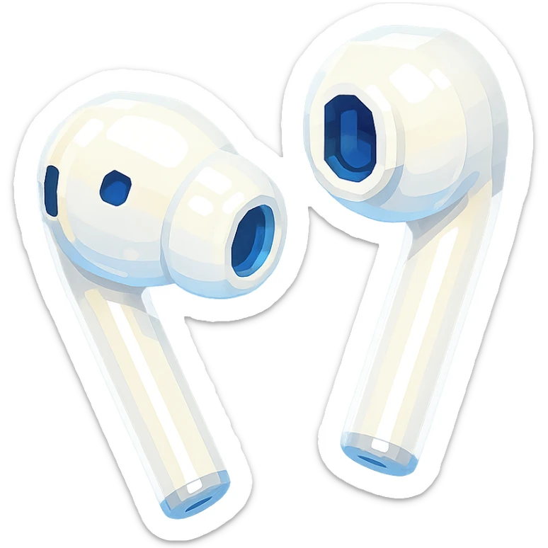 white EarPods headphones with a glossy finish sticker