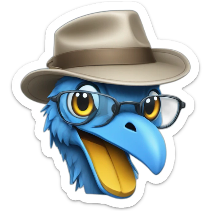 Crazy funny Cyberpunk Articuno head with beautiful smile wearing glasses and hat sticker