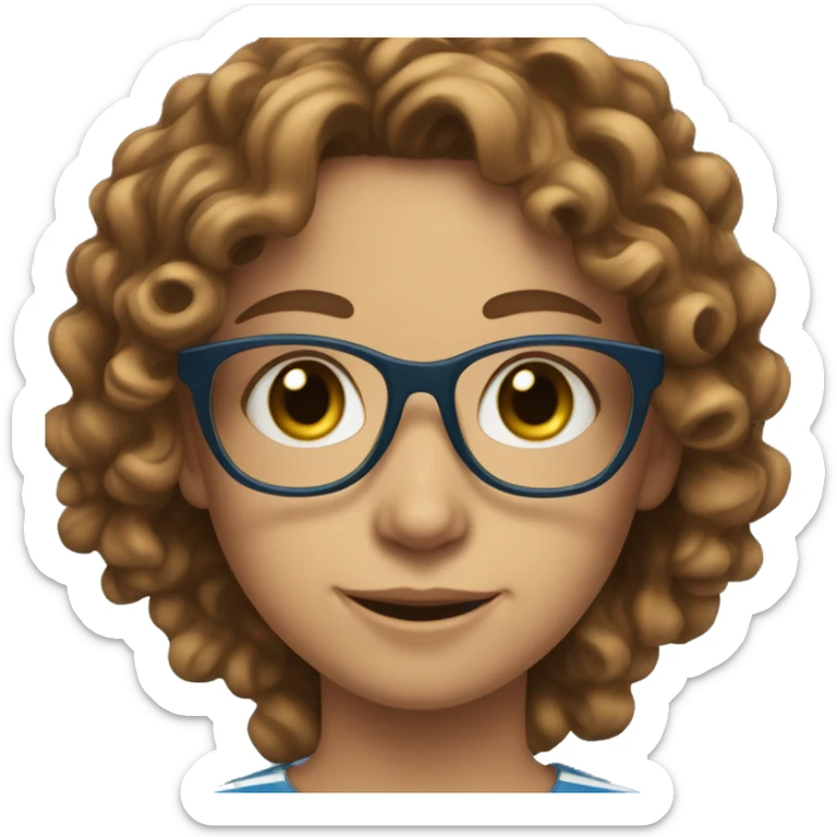 smiling girl in striped shirt green eyes blue glasses brown curly hair sticker
