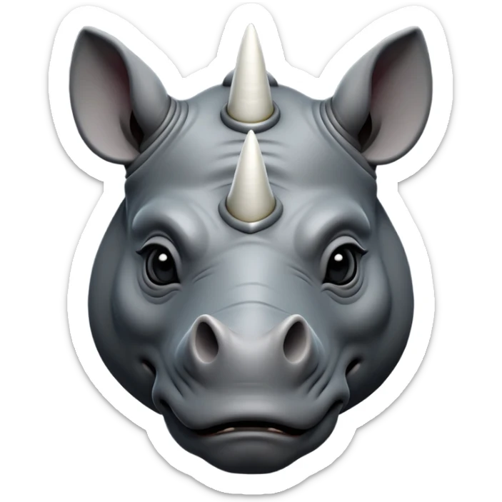 cinematic-noble--rhinoceros-portrait-emoji,slate-grey-hide-poised-and-regal,-with-a-massive,-powerful-build-and-a-thick,--deep-set-soulful-piercing-eyes,-simplified-yet-sharp-and-sophisticated-features,-highly-detailed,-large-black-eyes, white horn sticker