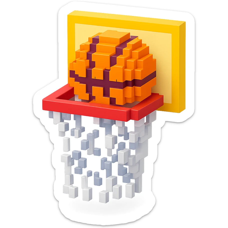 Voxel-style basketball in a net, variation 2 sticker