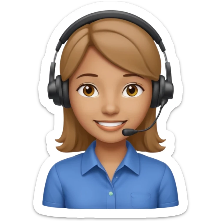 light brown-skinned girl, normal collar shirt, smiling, wearing telemarketing headset sticker