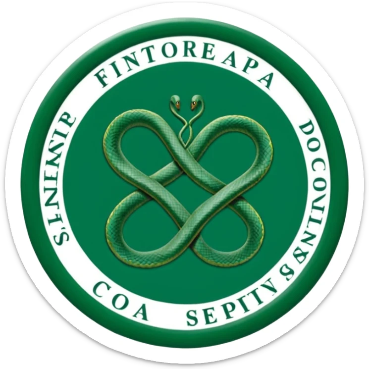 Símbolo da Fisioterapia formado por um círculo verde, duas serpentes, e um raio central.
No conjunto, o símbolo representa o uso do movimento e do conhecimento científico para promover a reabilitação e o bem-estar do corpo humano. sticker