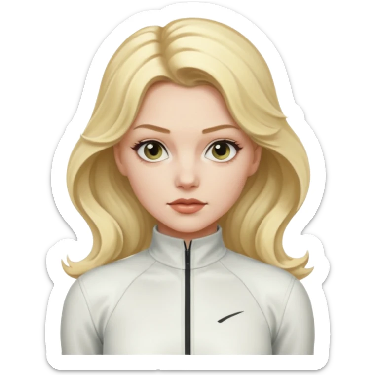 yelena belova in white widow suit with wavy blonde hair in ponytail sticker