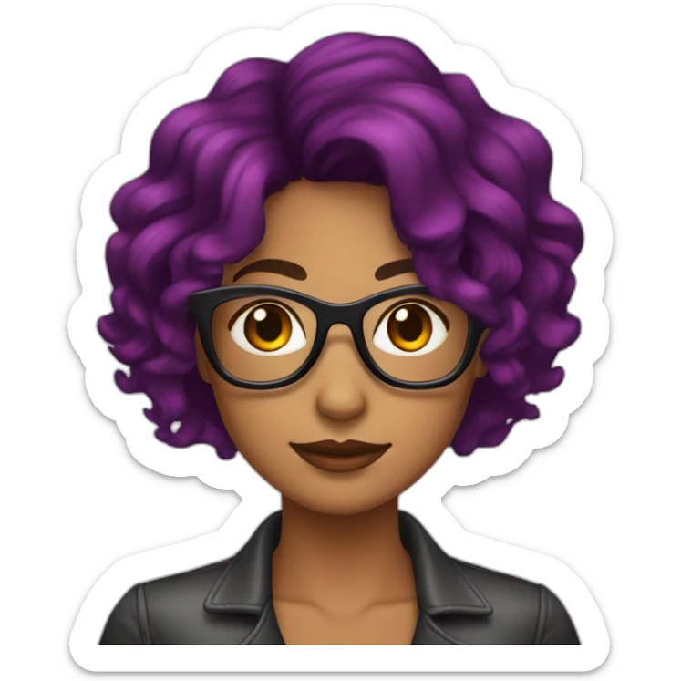 Chica pelo negro mechas rojas, pecas, pelo media melena. Gafas moradas sticker