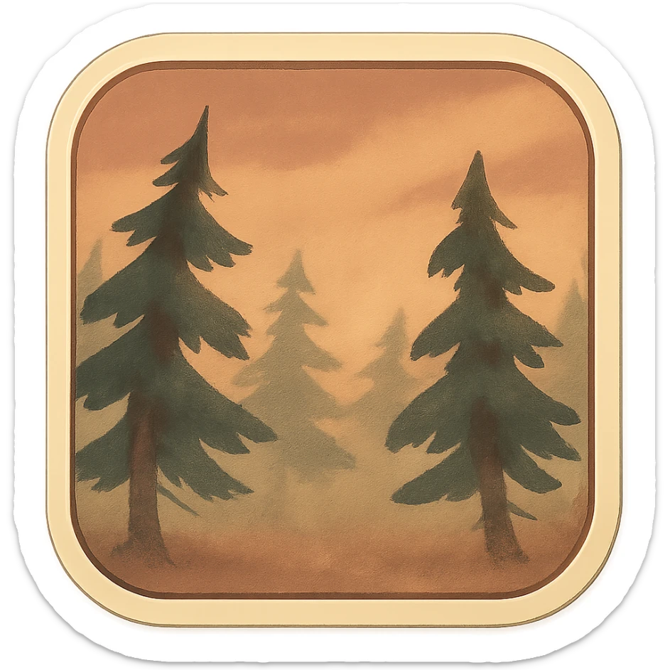 animated misty forest with trees swaying in wind, retro vintage style, cozy acoustic aesthetic, warm muted colors, subtle grain, soft lines, 112x112px, smooth loop, nostalgic analog mood sticker