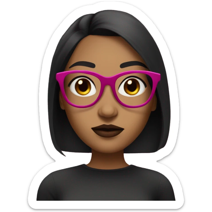 Girl with shoulder length straight black hair and brown skin and dark brown eyes and fuchsia lip stick and fuchsia glasses  sticker