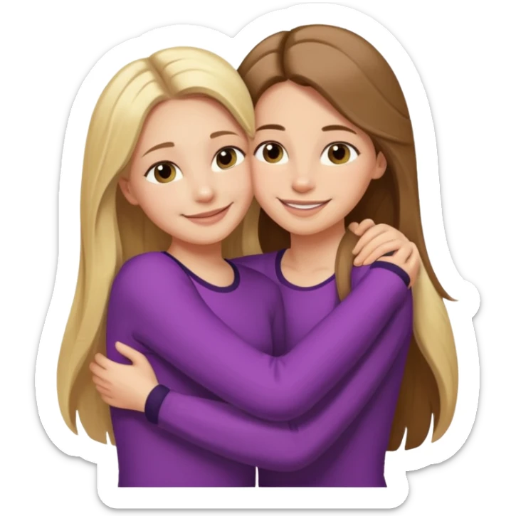 A beautiful mother with long brown hair hugging her cute 12yr old blonde hair daughter sticker