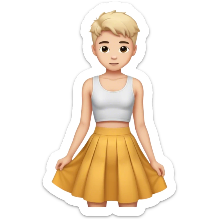 cute boy wearing crop top and high waist skirt flirting sticker