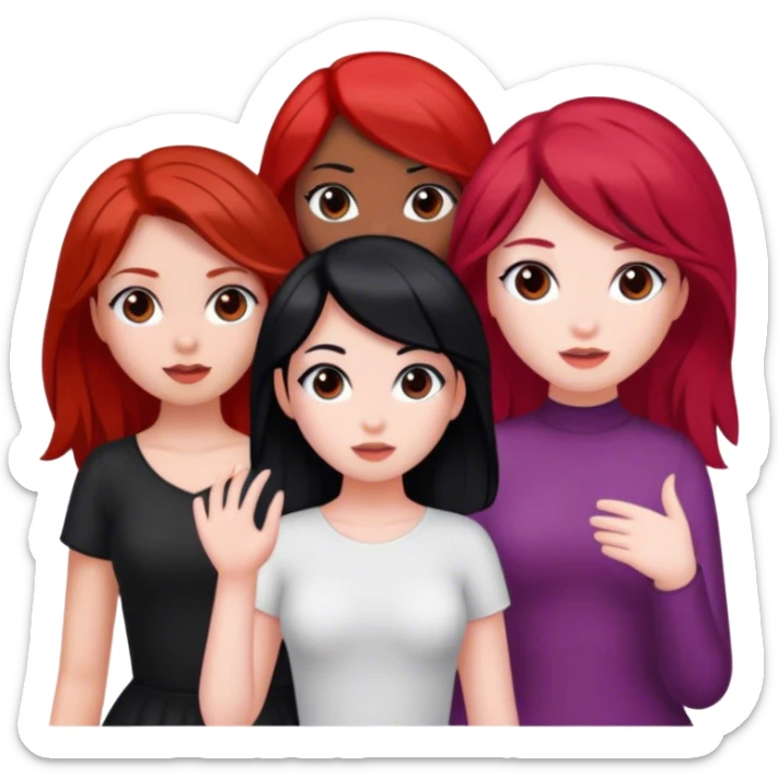 Group of 3 girls, black hair and white skin, red hair and white skin, brown hair and brown skin sticker