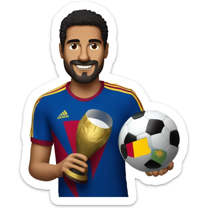 Jon Aramburu wearing Venezuela red wine adidas t-shirt and holding FIFA world cup sticker