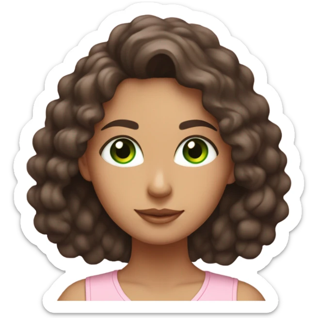 Dark brown long curly hair and green eyes yoga beautiful young woman in light pink pink pink clothes sitting on a yoga mat sticker