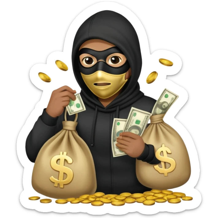 Un ladrón que tenga una máscara y que tenga en la espalda una bolsa de dinero sticker