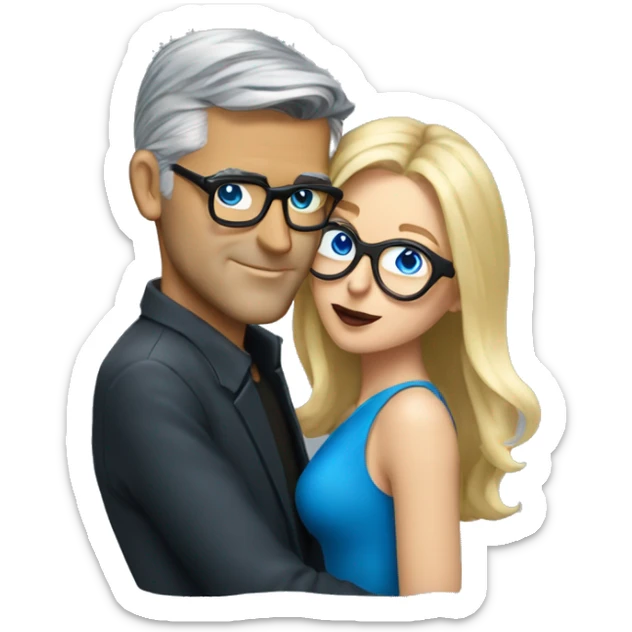blonde woman with blue eyes and glasses kissing George Clooney  sticker
