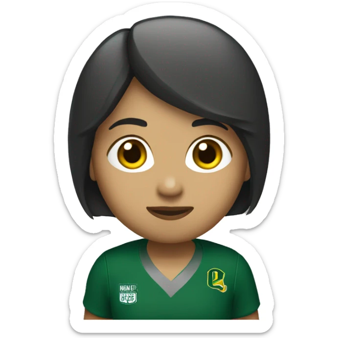 Filipina with bob hair round face wearing Oregon ducks gear sticker