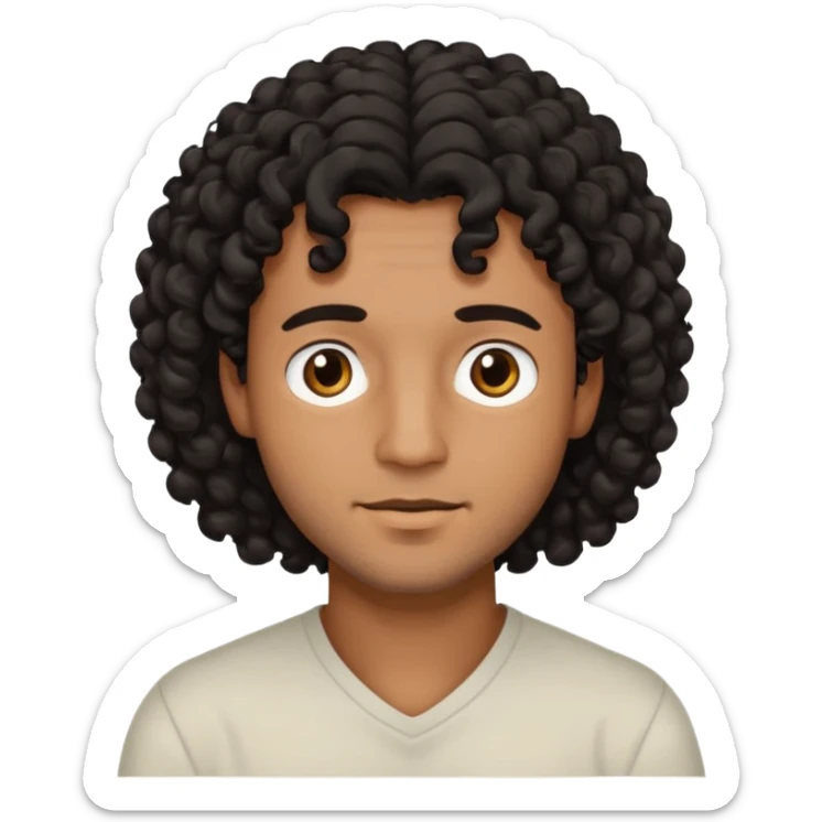 brown-skinned man with black curly mid-length hair, relaxed face, eyes slightly open sticker
