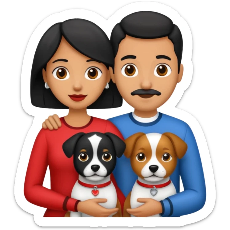 Pareja de novios, pelo negro ambos, y con dos perritos pincher en brazos sticker