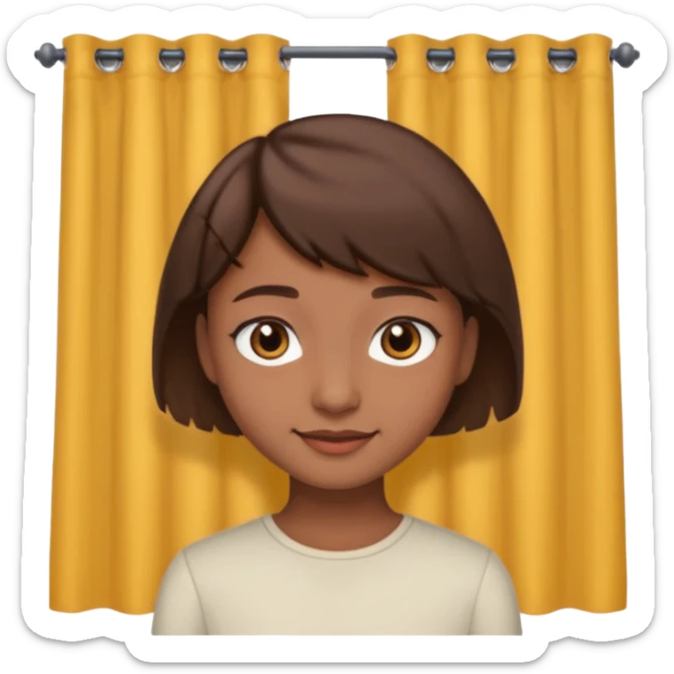 une peau brune mais pas trop de cheveux marron un peu vie avec une mèche un peu rideau mais pas trop longues des yeux marrons pas vraiment trop éclatant un beau petit sourire une peau un peu marron mais pas trop clair sticker