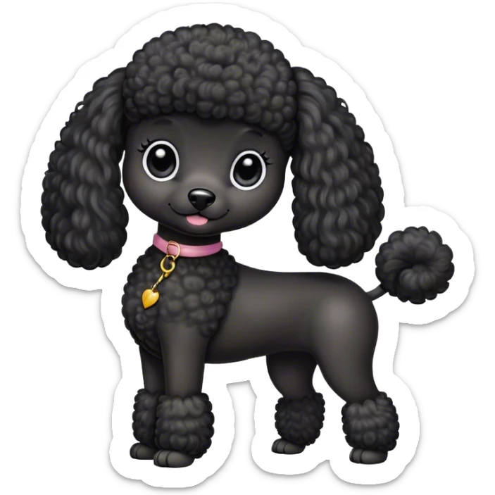 mini pure black straight hair poodle with big round ears and long leg hair sticker