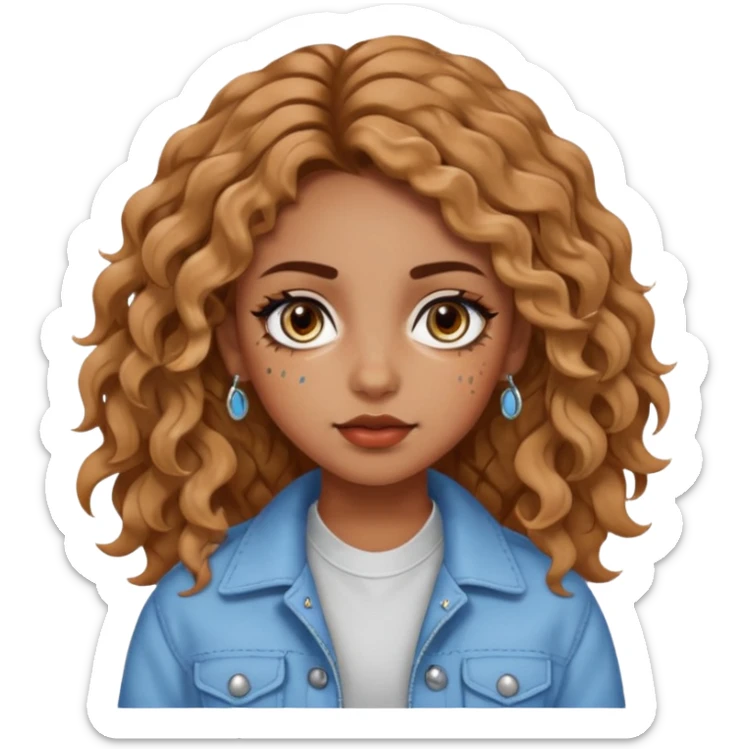 girl with wavy hair, almond shaped eyes, birthmark near her eye, tan, with lots of swag, cool, piercings  sticker