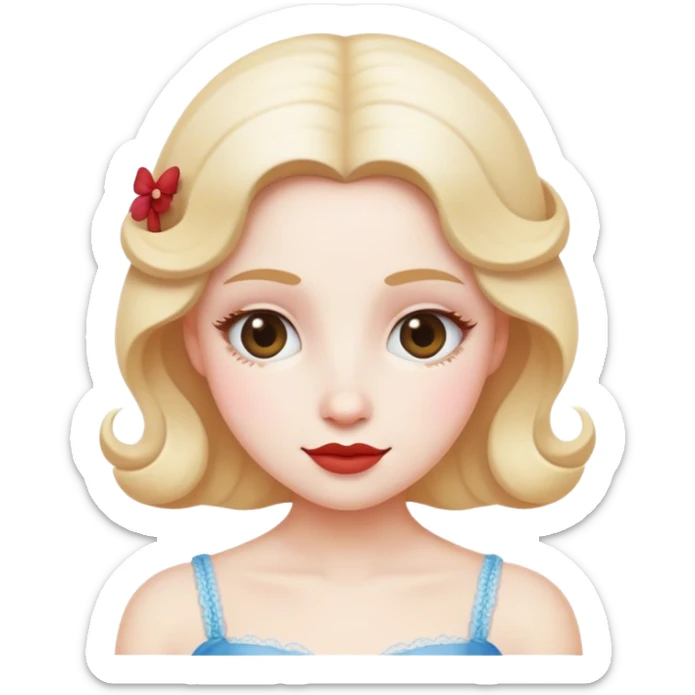 Cinematic Realistic Am√©lie Pop Culture Emoji, featuring a whimsical, charming portrayal inspired by the iconic French film rendered with delicate textures and nostalgic, soft lighting. sticker