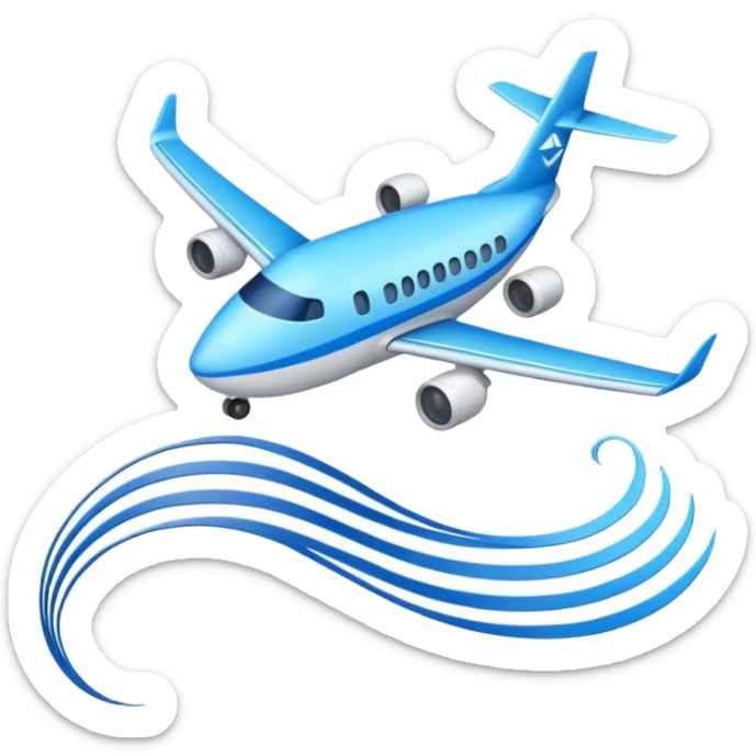 travel-themed emoji for AsiaLuxe Travel with blue wavy lines forming a path and a tiny airplane sticker