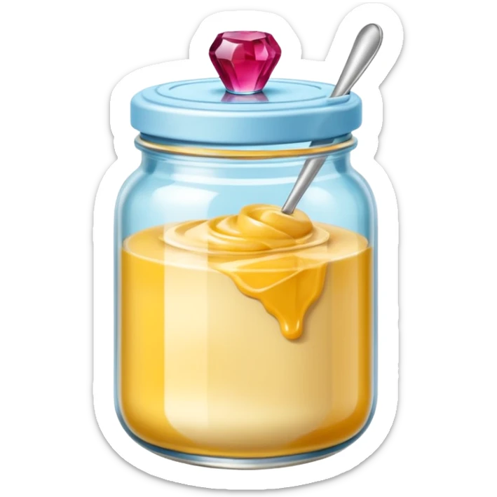 Una miniatura fotorrealista de una mantequilla corporal batida en un tarro de varios colores llamativos. Estilo: postre, arte, colores vibrantes. sticker