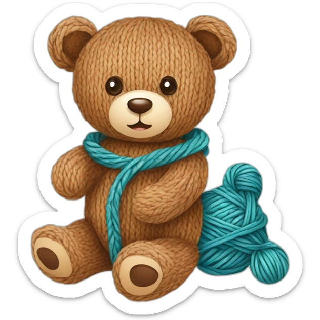 An illustration of a set of teddy bears and knitting yarn. A hand-drawn drawing. Vector illustration. Cartoon illustration, children's - sticker